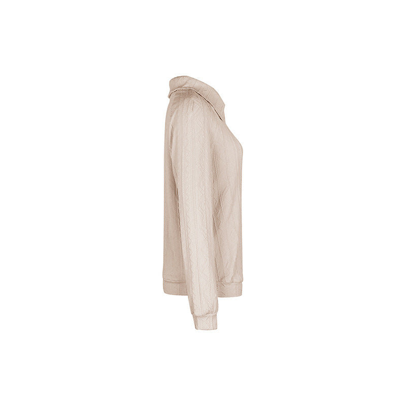Asymmetric Button Collar Textured Sweatshirt - Apricot - 4