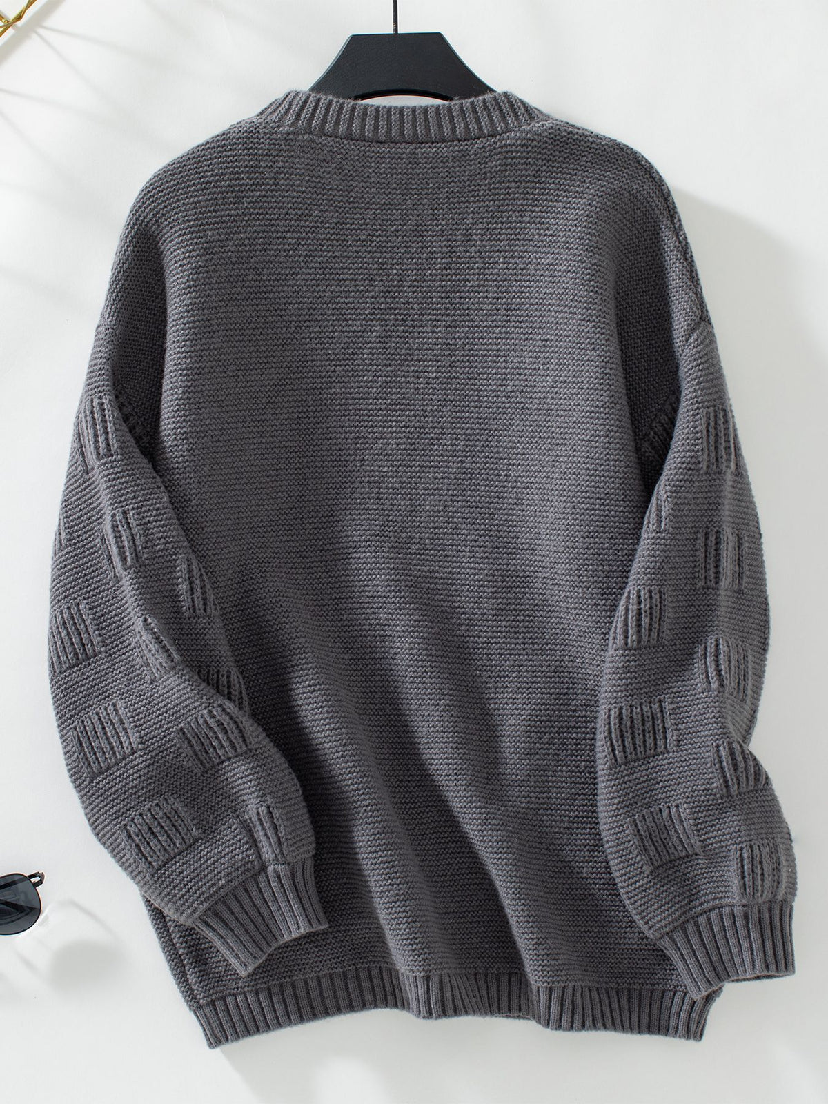 Open Front Textured Cardigan With Patch Pockets - Grey - 1
