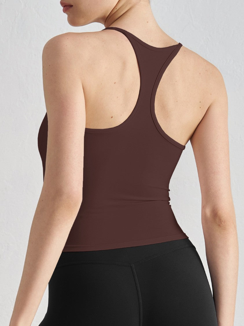 Square Neck Fitted Racerback Camisole Tank - coffee