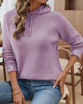 Drawstring Hooded Soft Knit Pullover Sweater - Purple