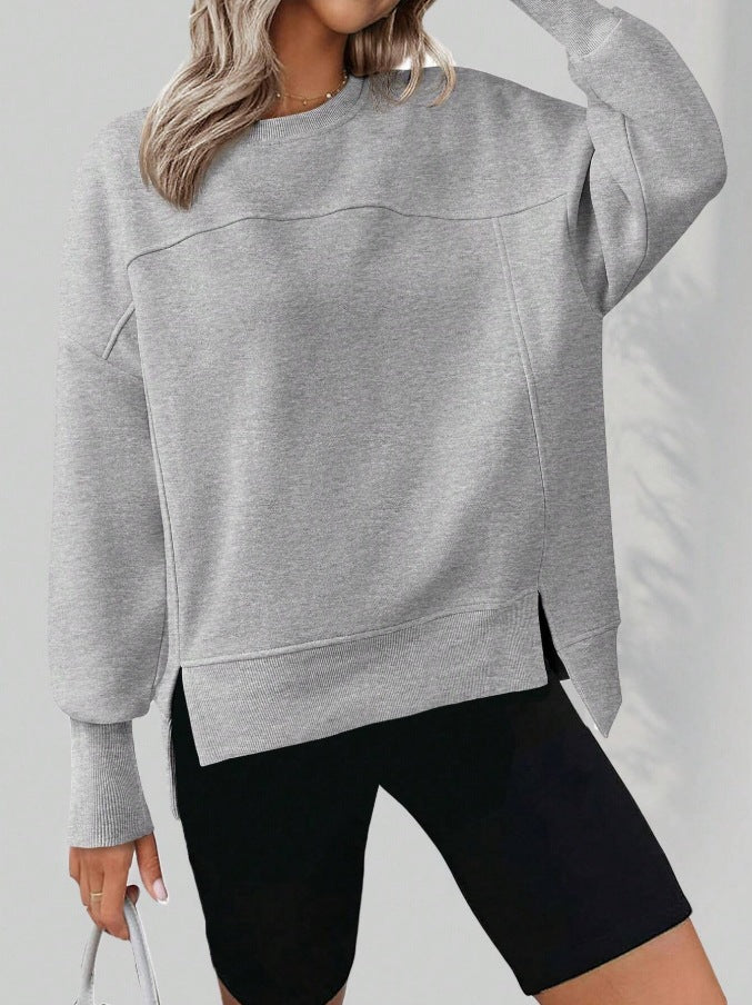 Split Hem Crew Neck Oversized Sweatshirt - Grey