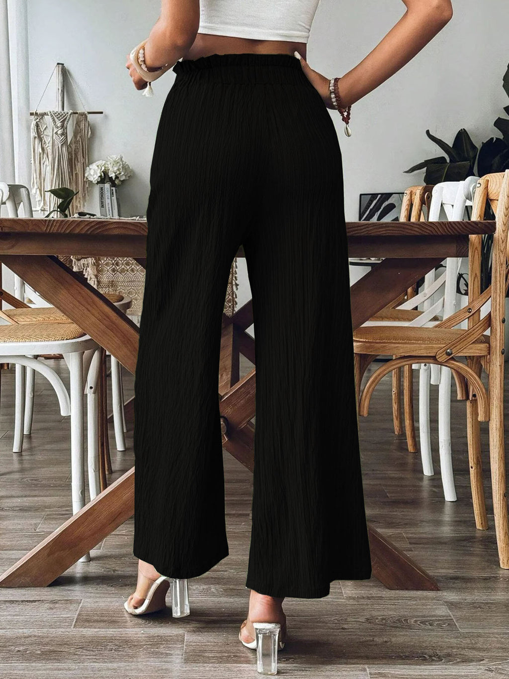 Crinkle Pleated Wide Leg Pants