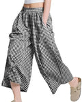 Gingham Cropped Wide Leg Culotte Pants - Black