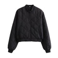 Diamond Quilted Snap Front Cropped Bomber Jacket - Black