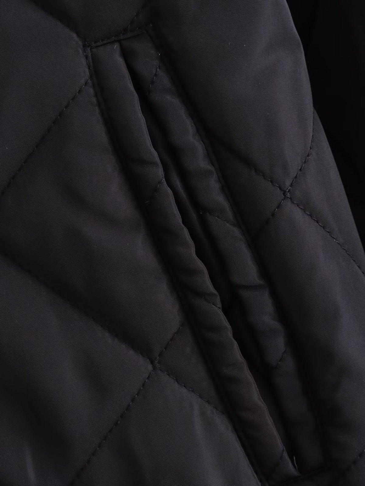 Diamond Quilted Snap Front Cropped Bomber Jacket - Black - 1