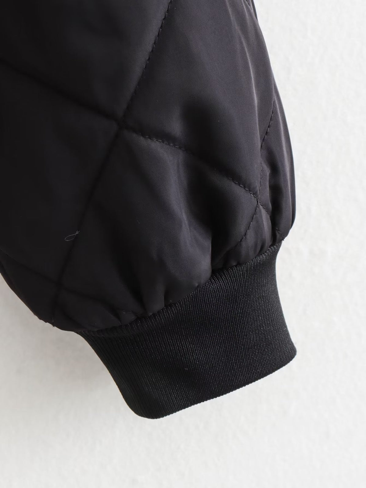 Diamond Quilted Snap Front Cropped Bomber Jacket - Black - 3
