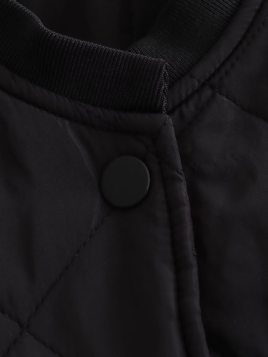 Diamond Quilted Snap Front Cropped Bomber Jacket - Black - 6