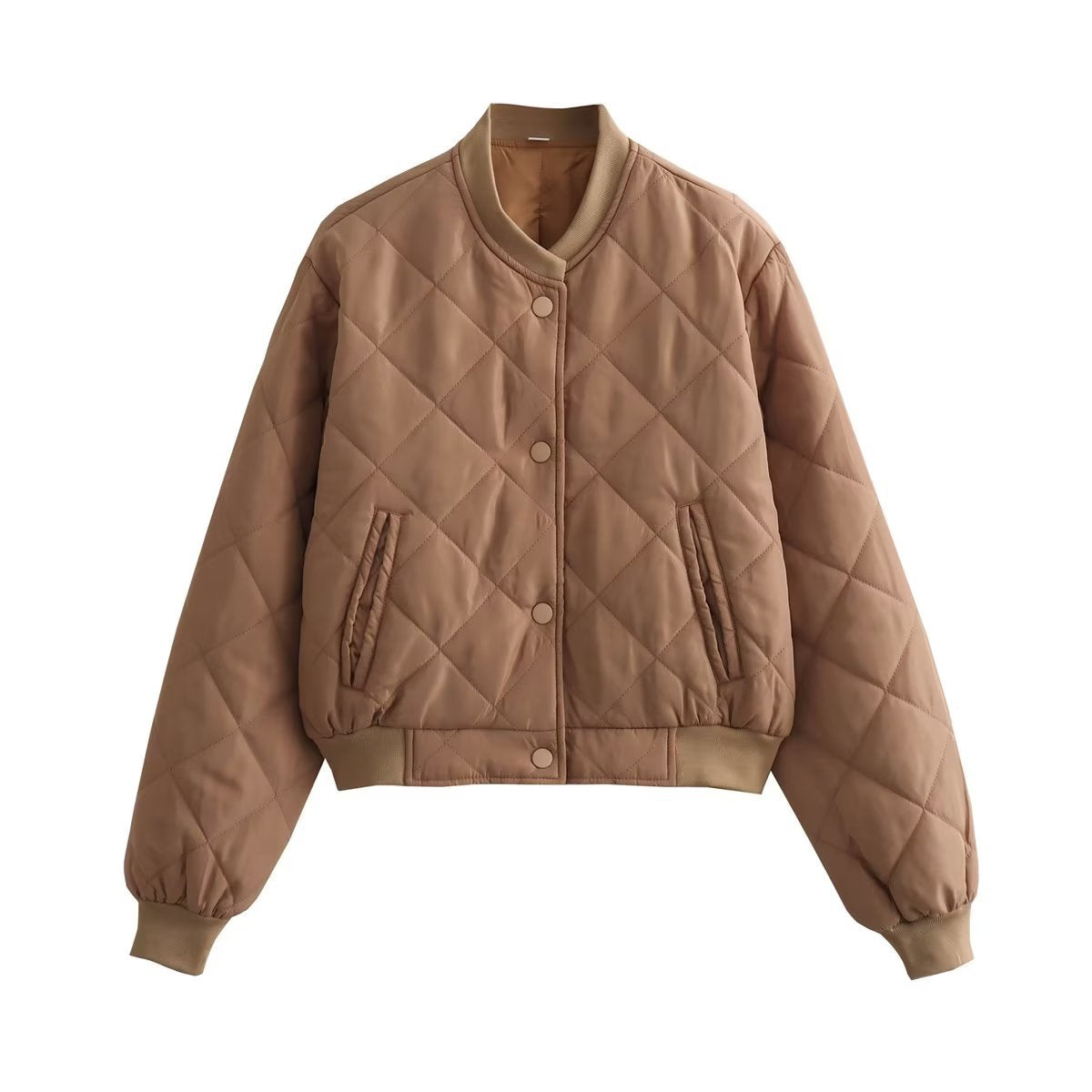 Diamond Quilted Snap Front Cropped Bomber Jacket - Thrush
