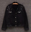 Pearl Beaded Cropped Denim Jacket - Black