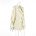 Ruffle Tie Front Blouse Shorts Two Piece Set - Beige