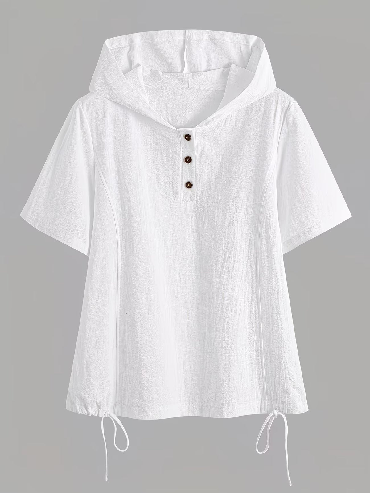 Hooded Henley Tee With Drawstring Hem - White - 1
