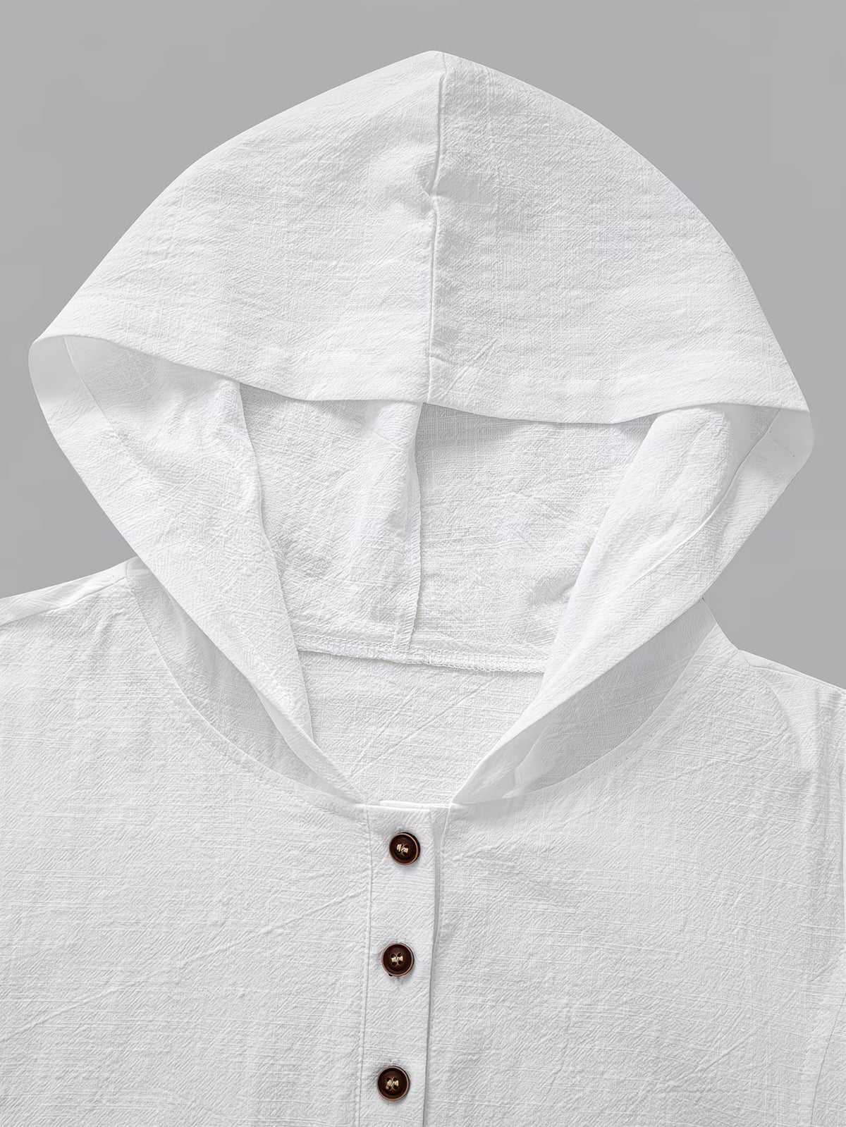 Hooded Henley Tee With Drawstring Hem - White - 2