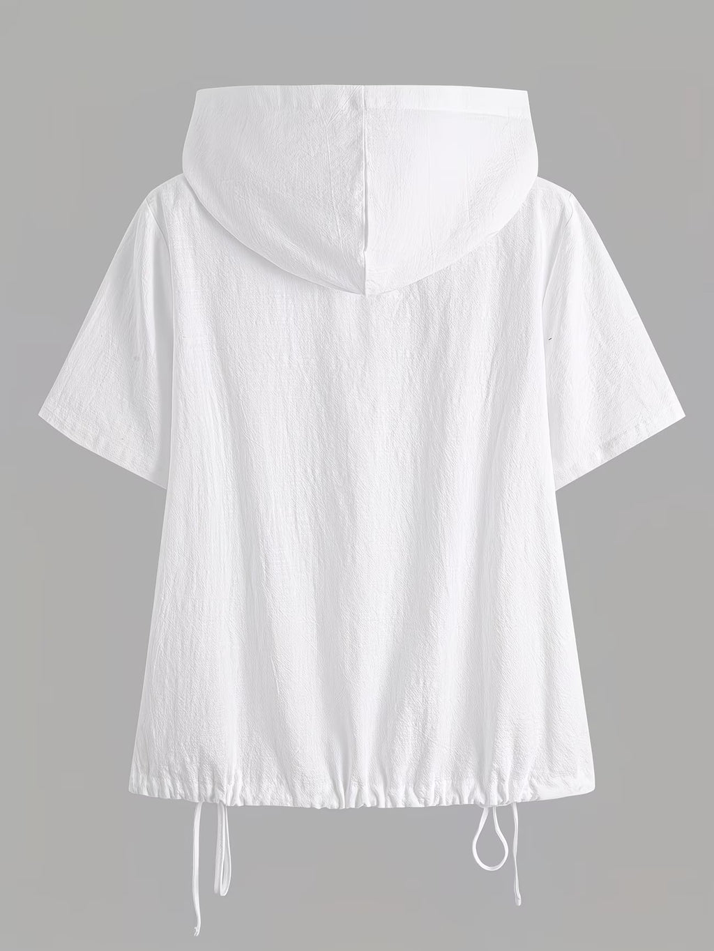 Hooded Henley Tee With Drawstring Hem - White - 3