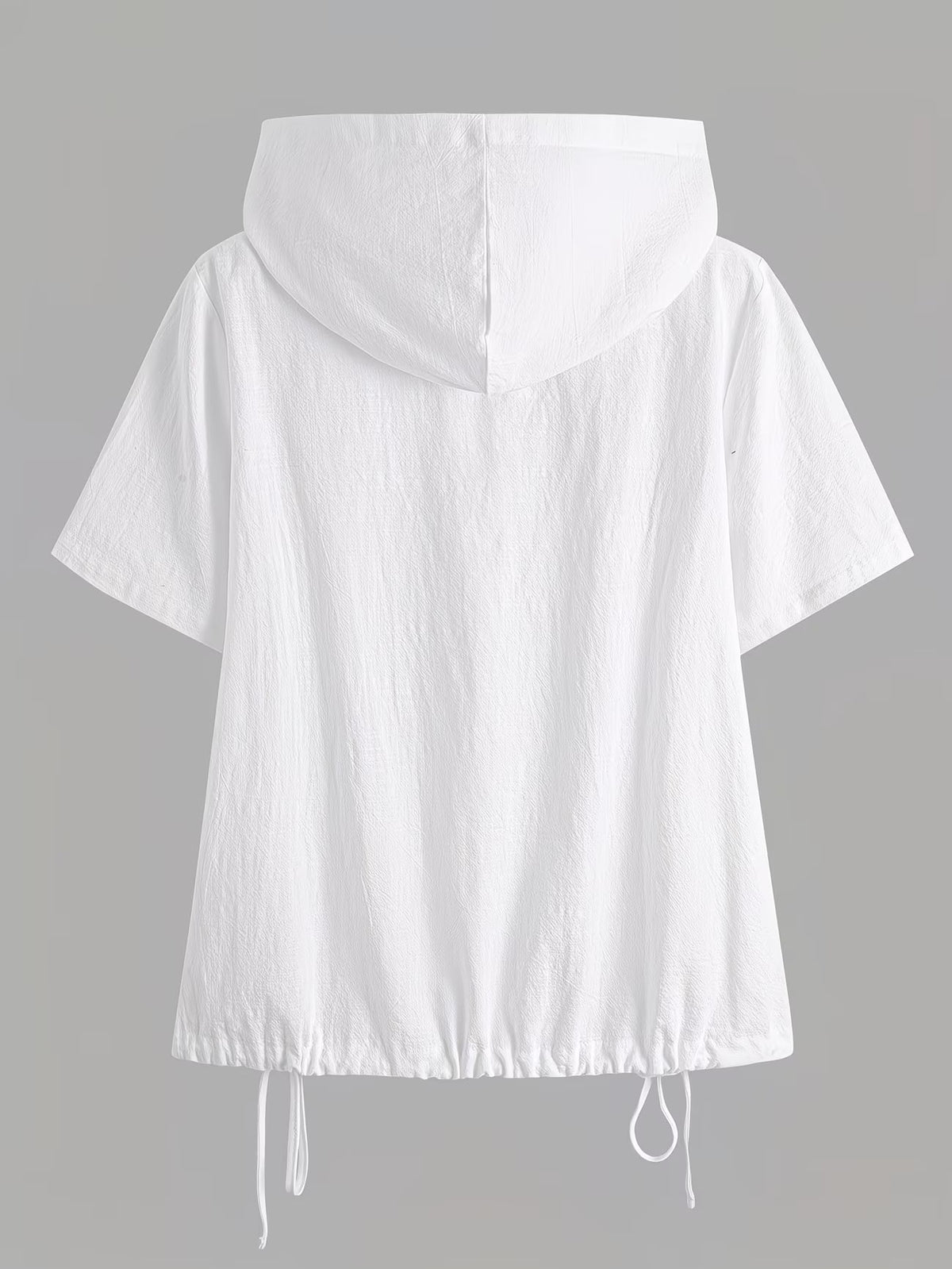 Hooded Henley Tee With Drawstring Hem - White - 3
