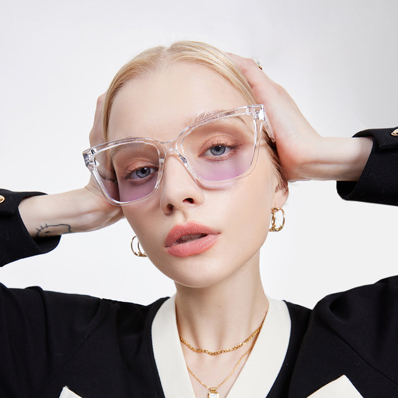 Flat Top Oversized Square Cat Eye Sunglasses - Purple - 1