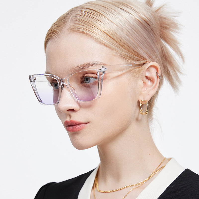 Flat Top Oversized Square Cat Eye Sunglasses - Purple - 2