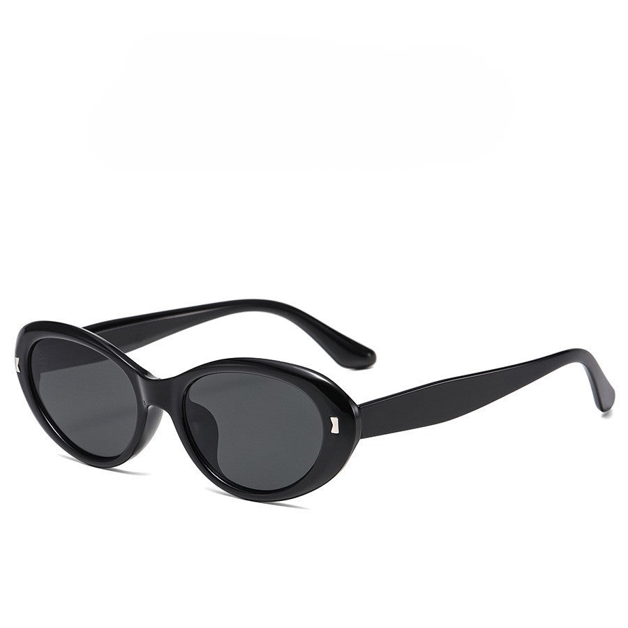Chunky Acetate Oval Cat Eye Sunglasses - Black