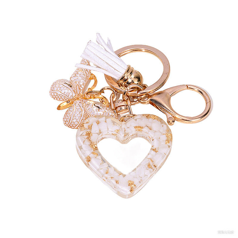 Glitter Heart Keychain With Butterfly Charm - Color_01