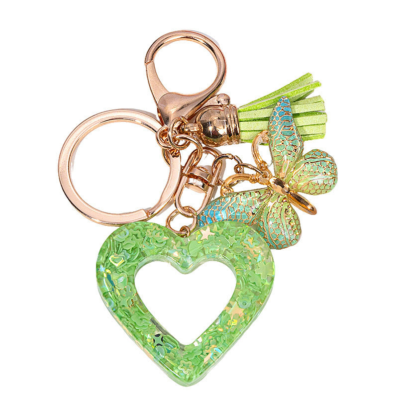 Glitter Heart Keychain With Butterfly Charm - Color_02
