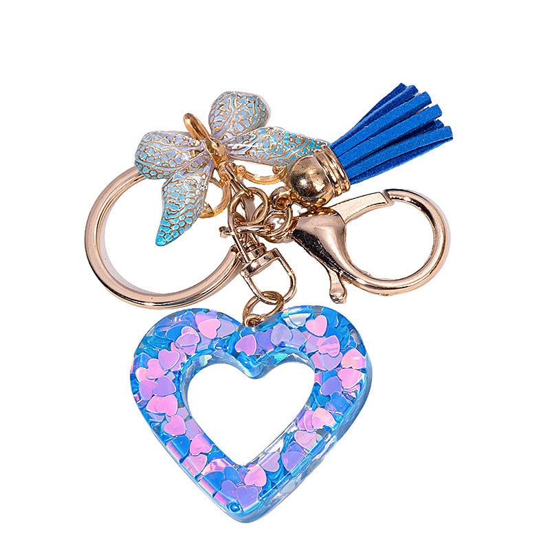 Glitter Heart Keychain With Butterfly Charm - Color_03