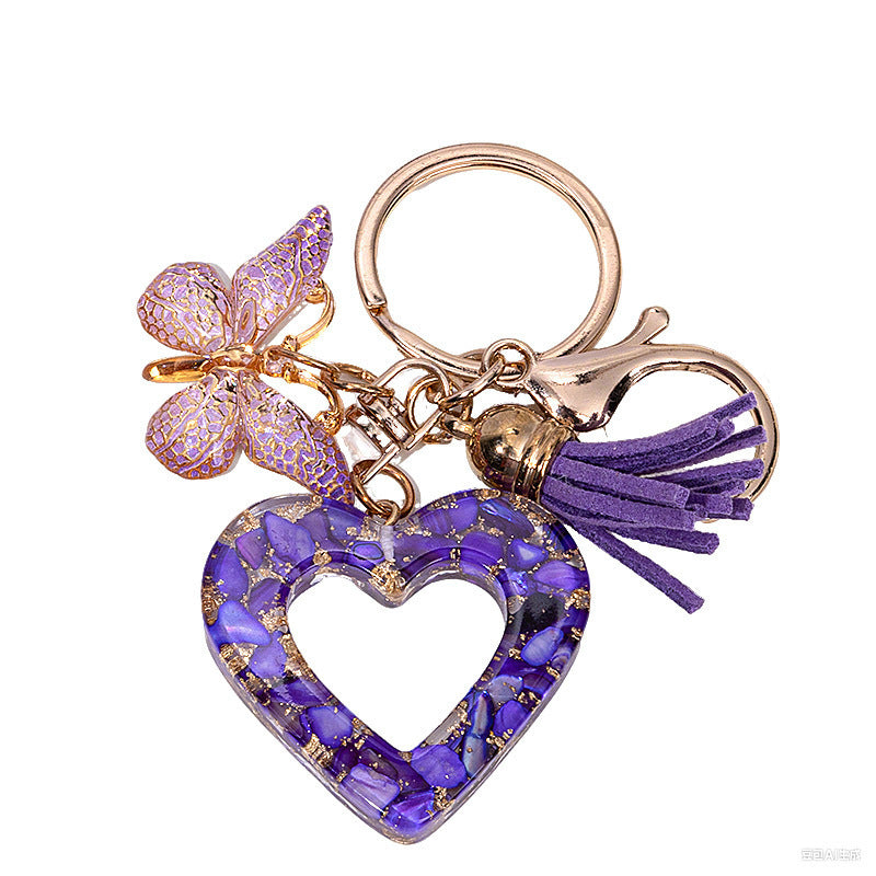 Glitter Heart Keychain With Butterfly Charm - Color_07