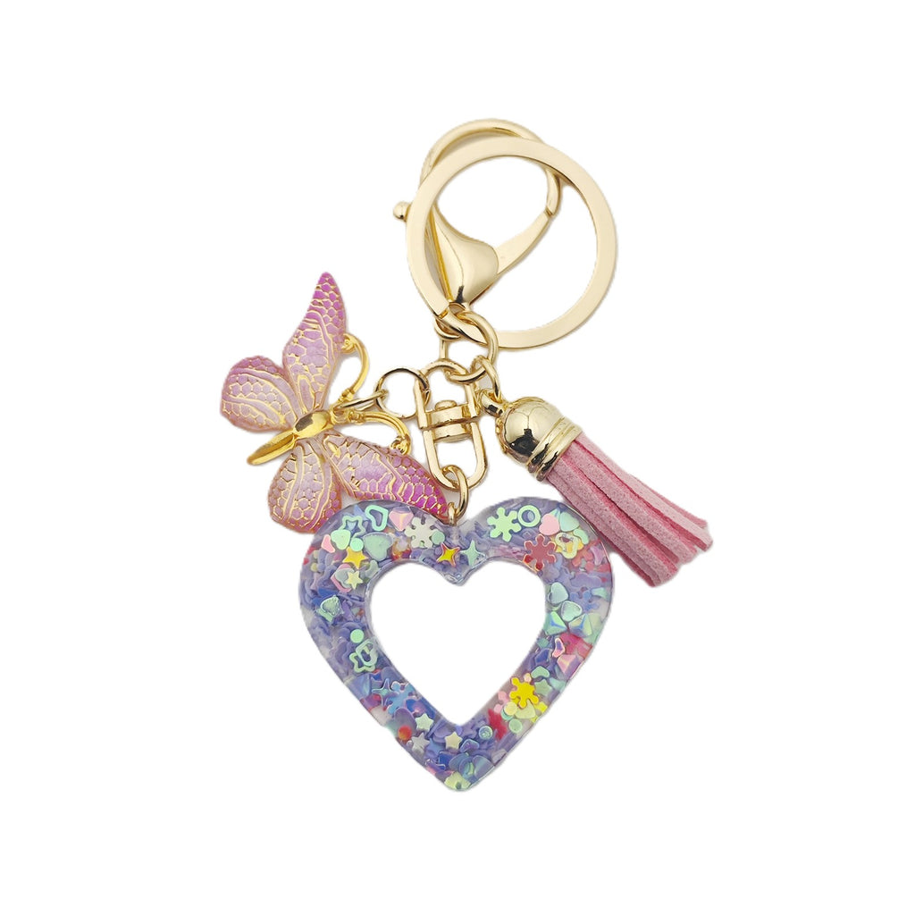 Glitter Heart Keychain With Butterfly Charm - Color_09
