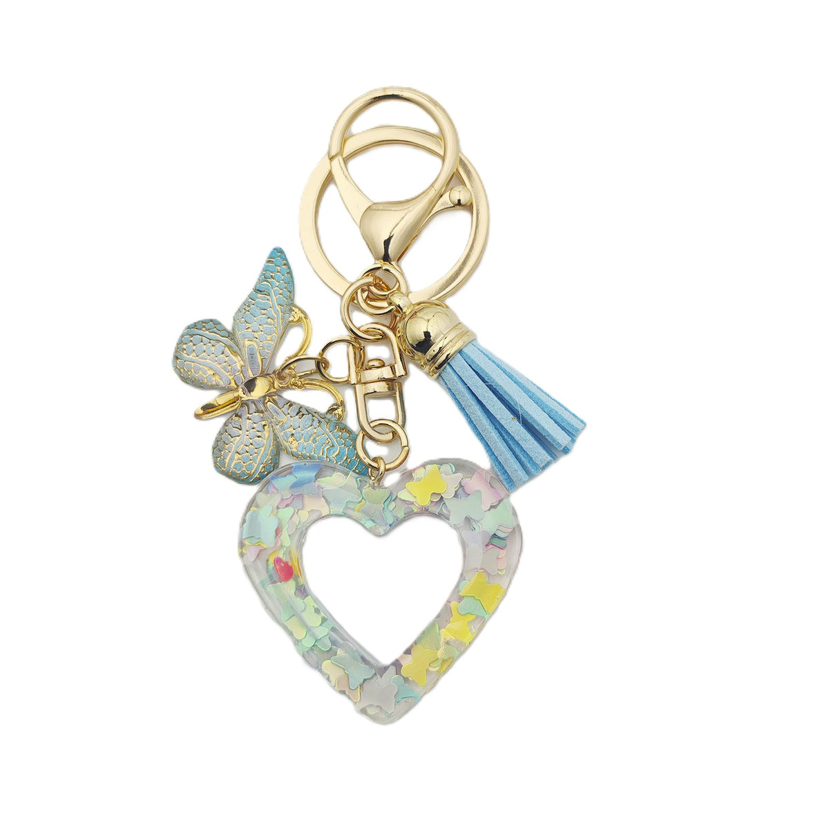 Glitter Heart Keychain With Butterfly Charm - Color_10