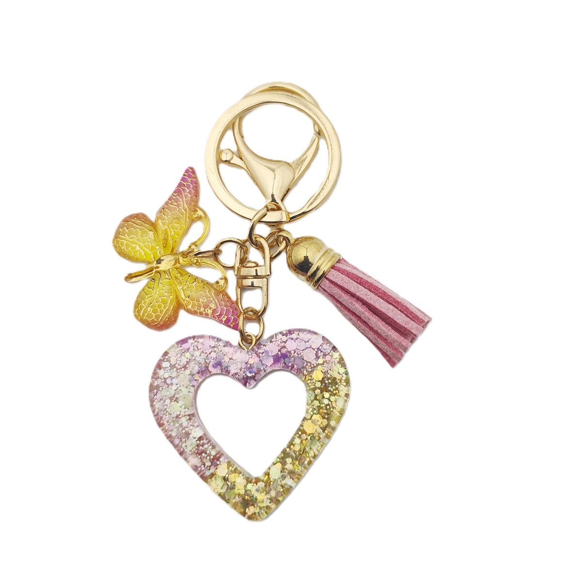 Glitter Heart Keychain With Butterfly Charm - Color_11