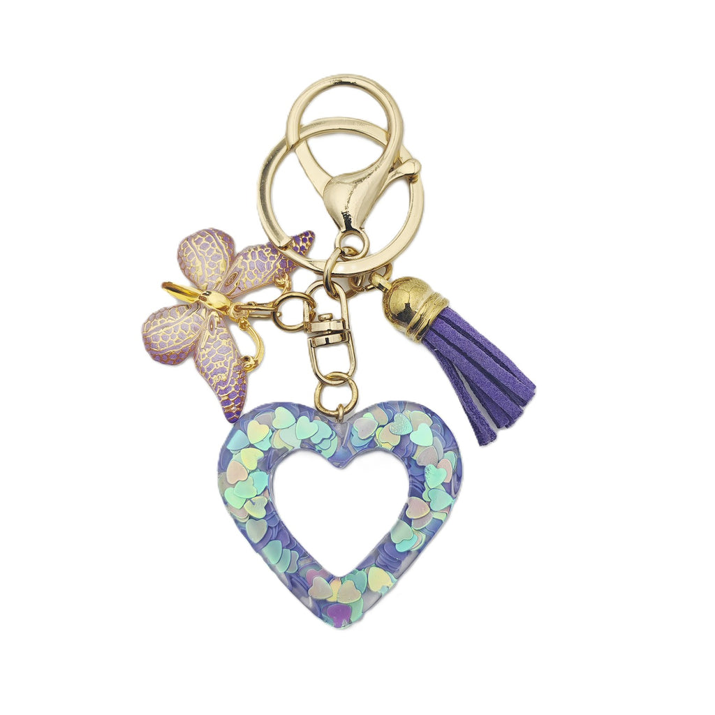 Glitter Heart Keychain With Butterfly Charm - Color_12