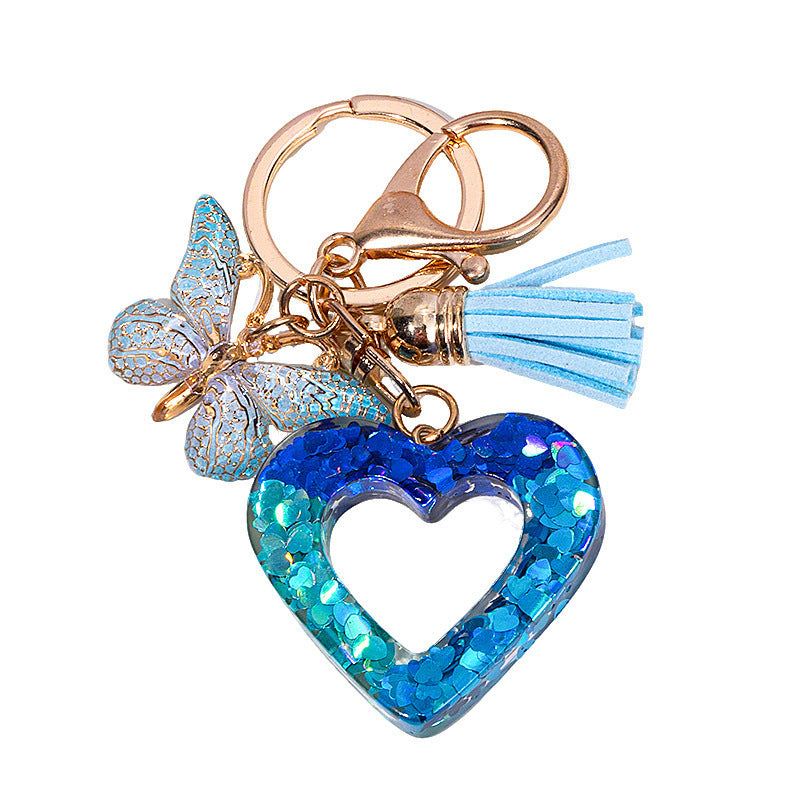 Glitter Heart Keychain With Butterfly Charm - Color_13