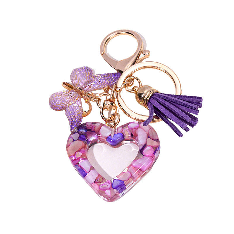 Glitter Heart Keychain With Butterfly Charm - Color_15