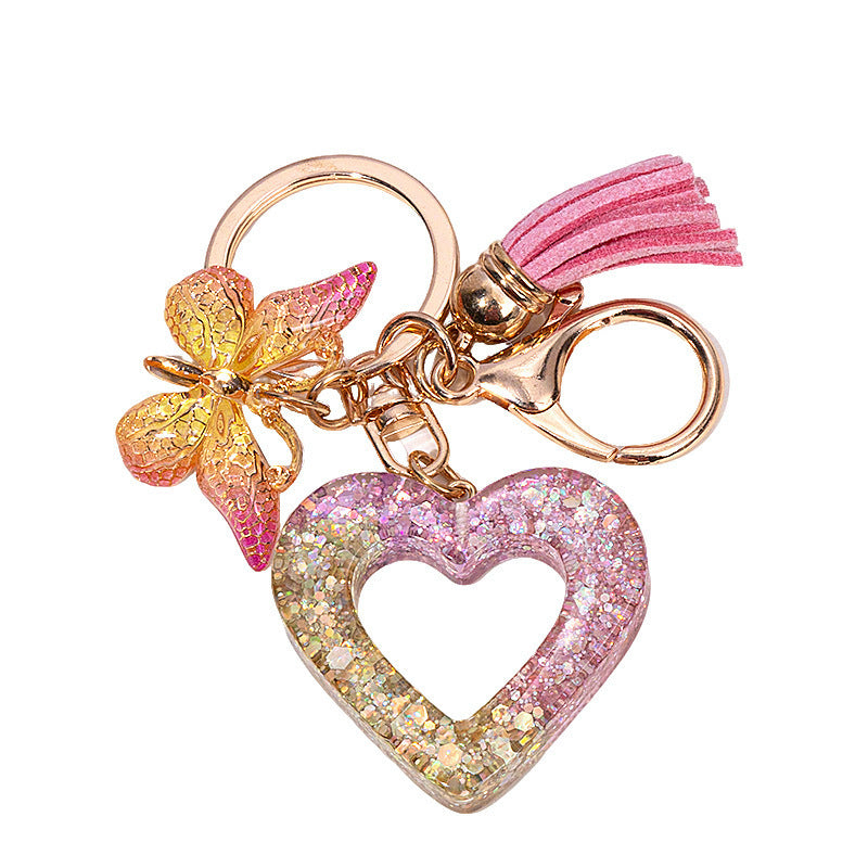Glitter Heart Keychain With Butterfly Charm - Color_16
