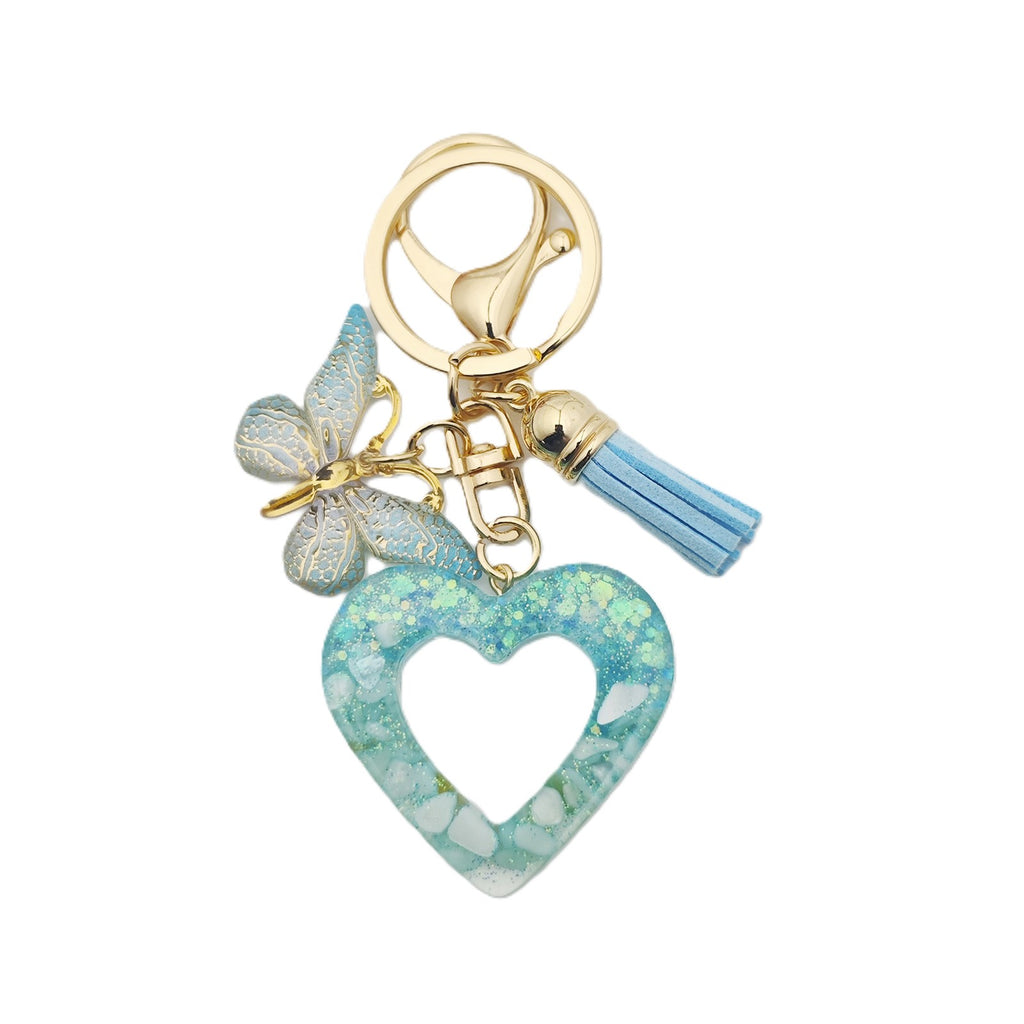Glitter Heart Keychain With Butterfly Charm - Color_17