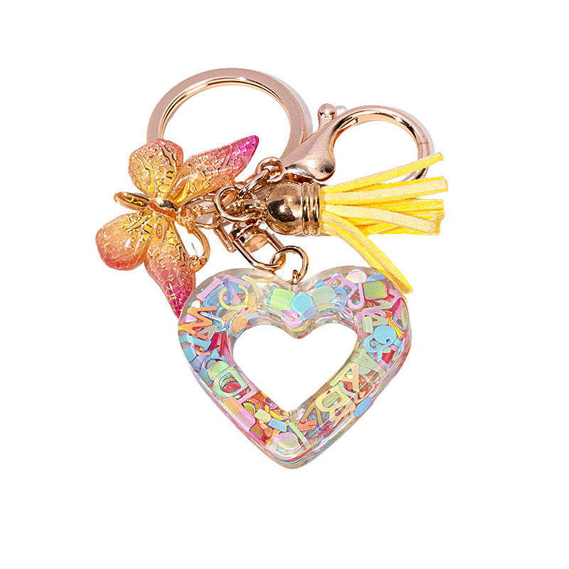 Glitter Heart Keychain With Butterfly Charm - Color_18