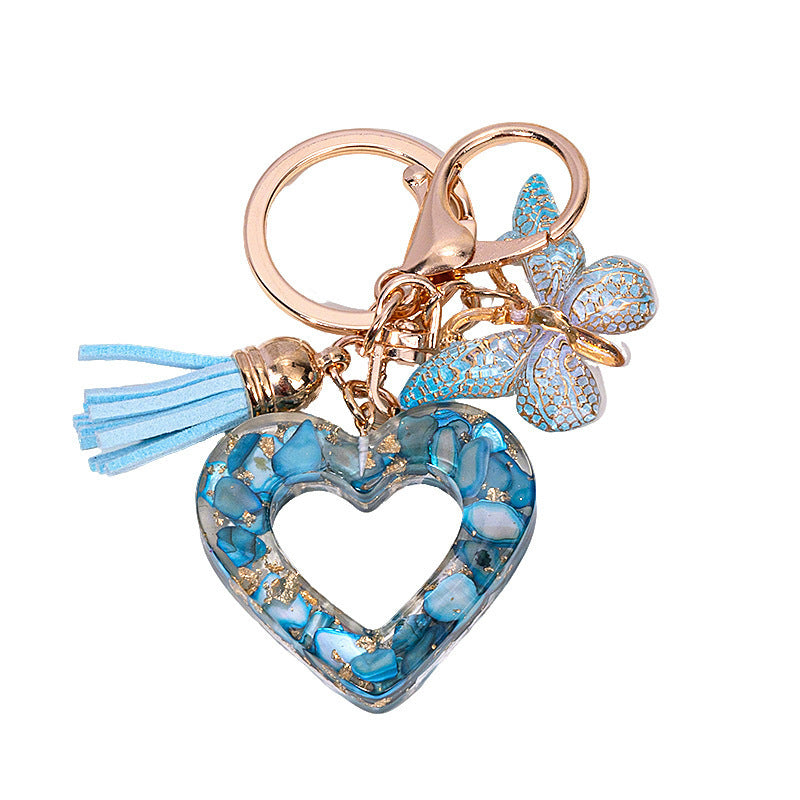 Glitter Heart Keychain With Butterfly Charm - Color_19