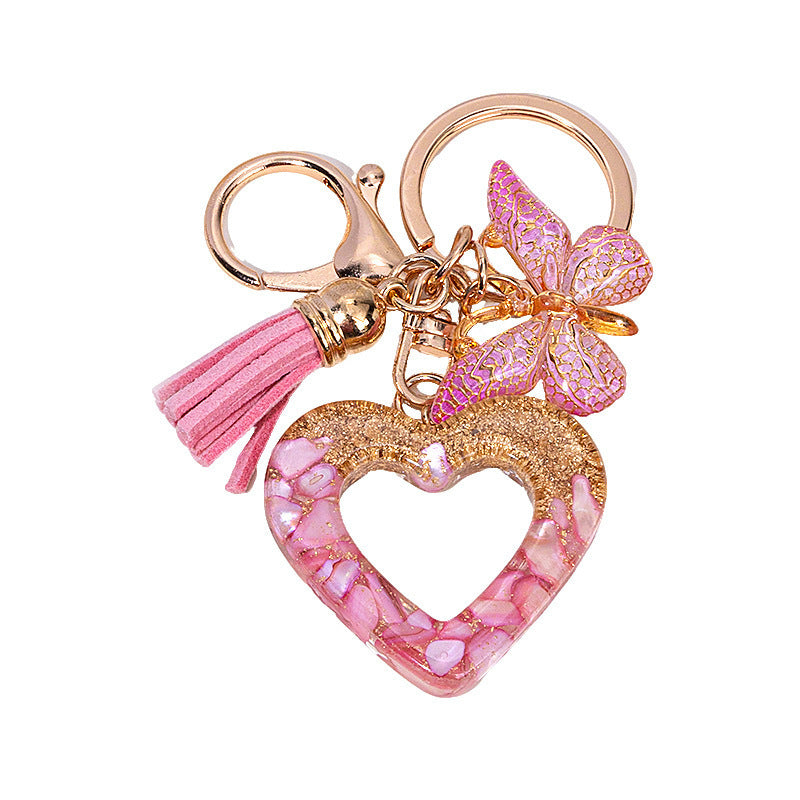 Glitter Heart Keychain With Butterfly Charm - Color_20