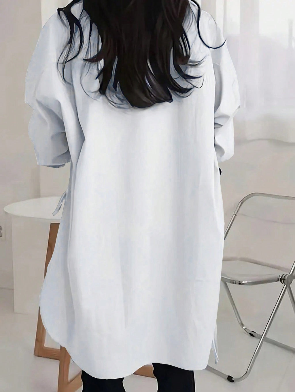 Oversized Side Tie High Low Shirt - white - 1