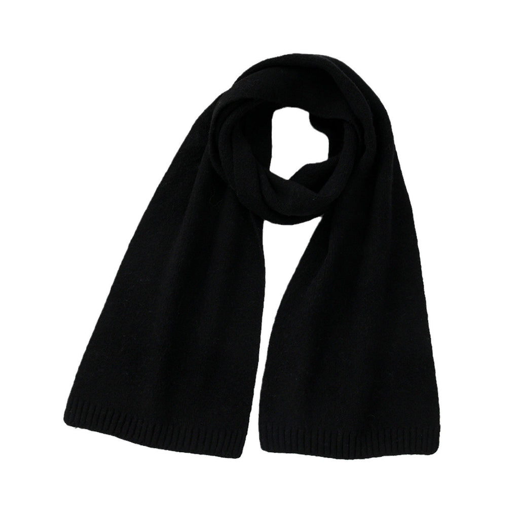 Soft Wool Blend Ribbed Edge Scarf - Black