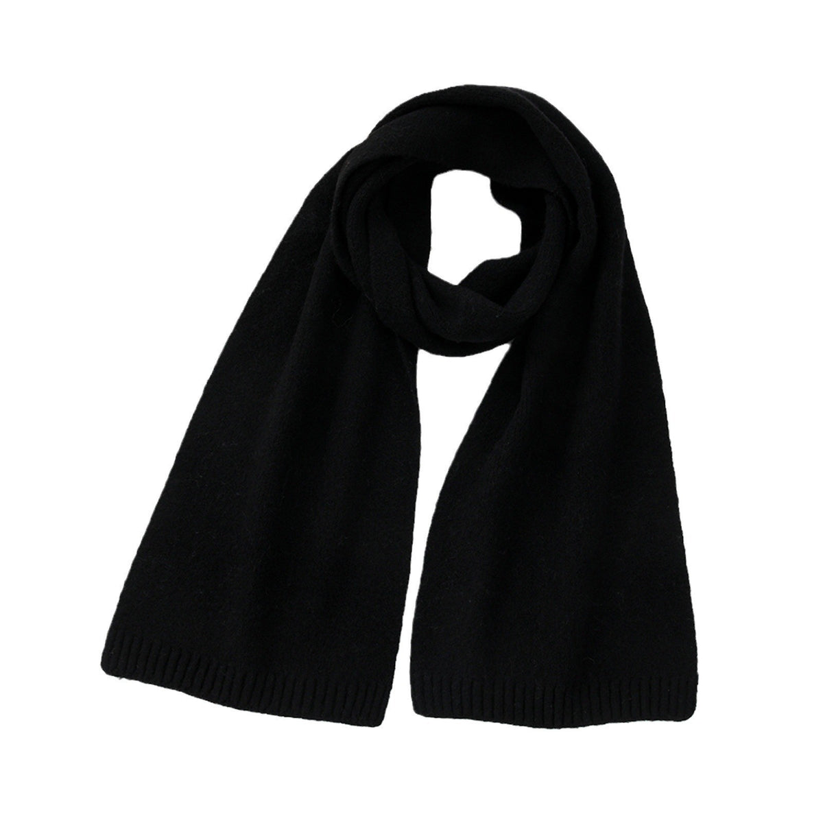 Soft Wool Blend Ribbed Edge Scarf - Black