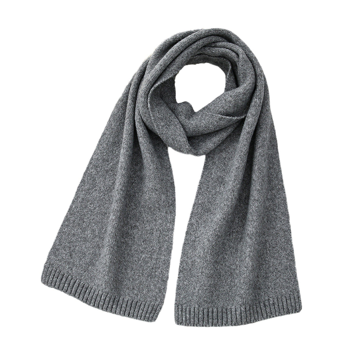 Soft Wool Blend Ribbed Edge Scarf - Grey
