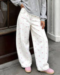 Retro Dot Print Barrel Leg Jeans - Pink
