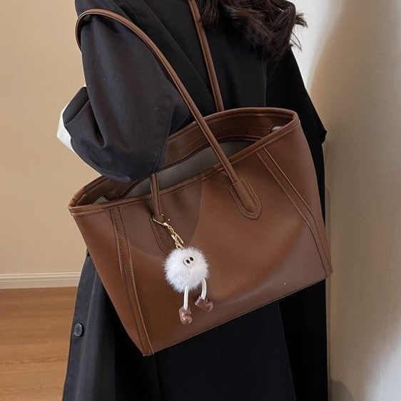 Faux Leather Tote Bag with Contrast Trim