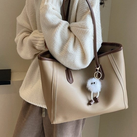 Faux Leather Tote Bag with Contrast Trim