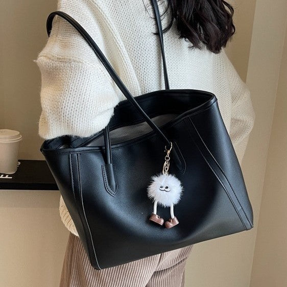 Faux Leather Tote Bag with Contrast Trim