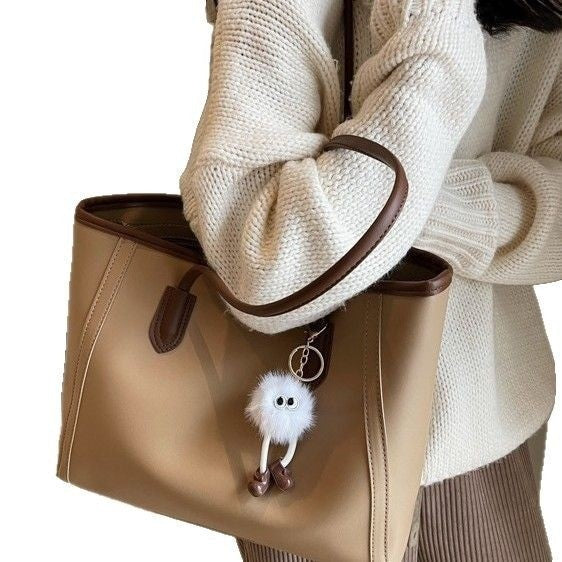 Faux Leather Tote Bag with Contrast Trim