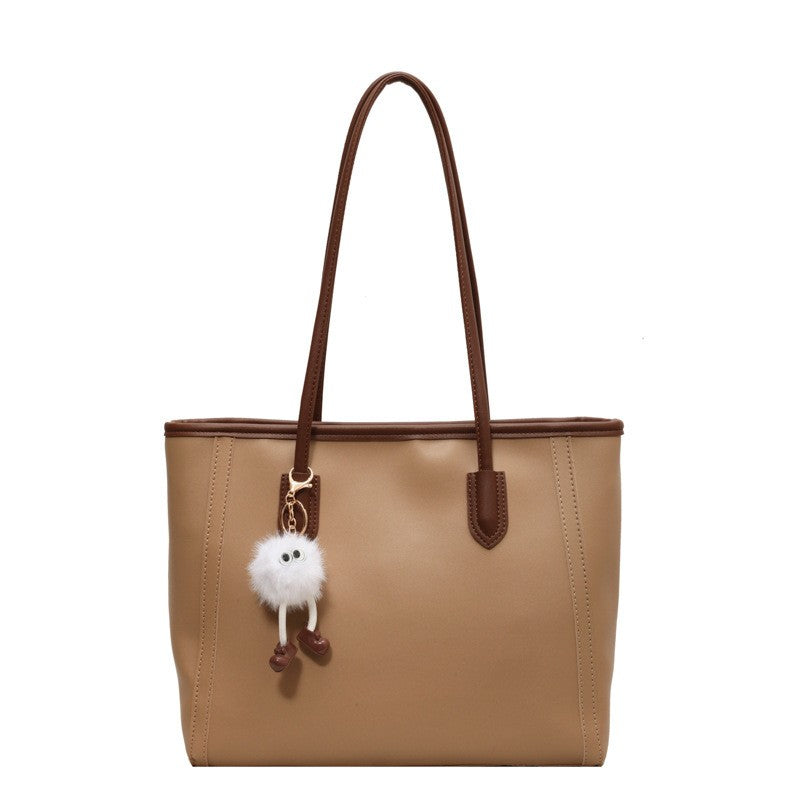 Faux Leather Tote Bag with Contrast Trim