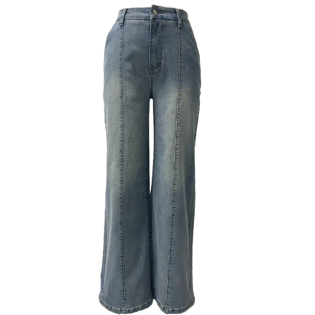 High Waist Seamed Flare Leg Jeans - Blue