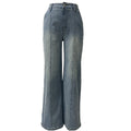 High Waist Seamed Flare Leg Jeans - Blue