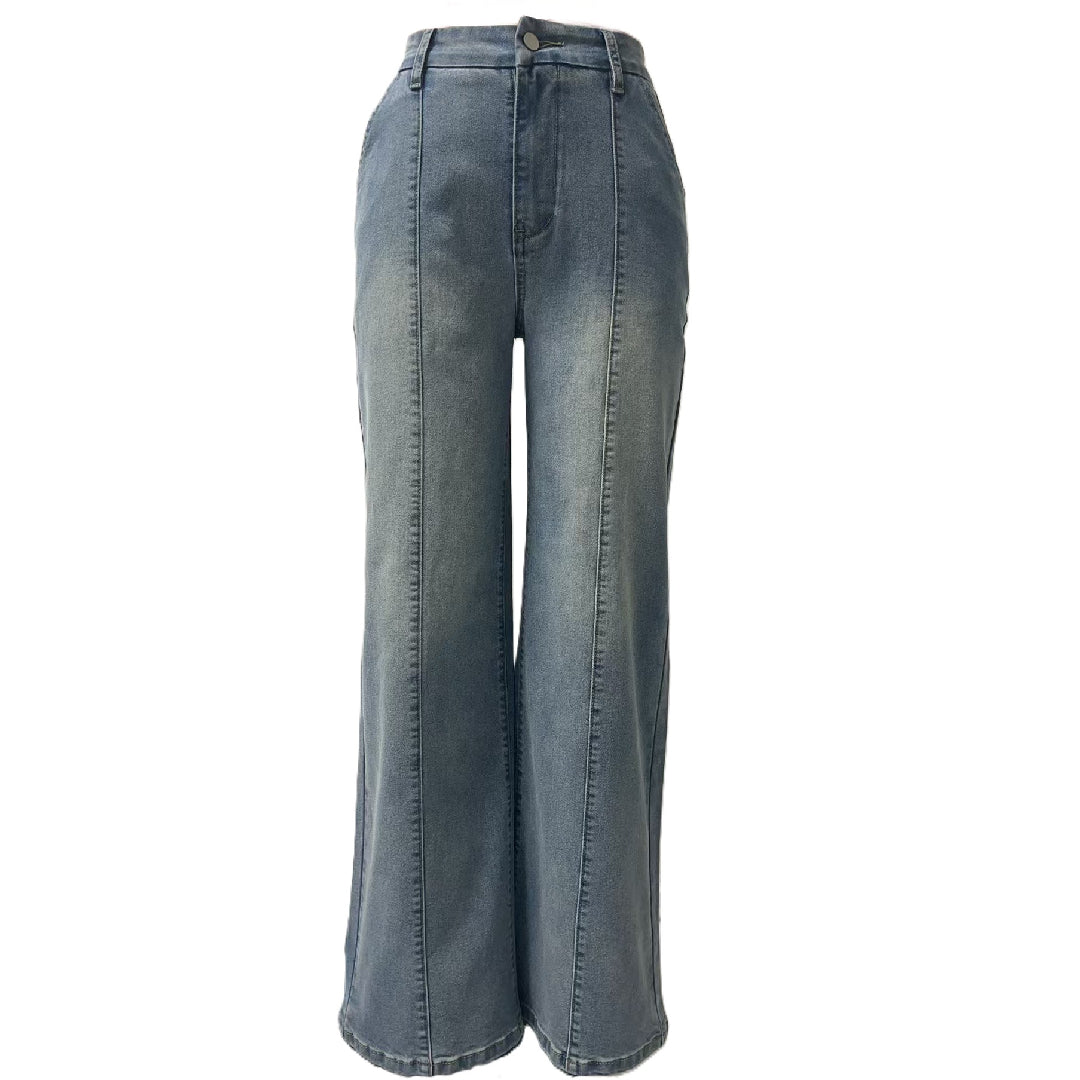 High Waist Seamed Flare Leg Jeans - Blue