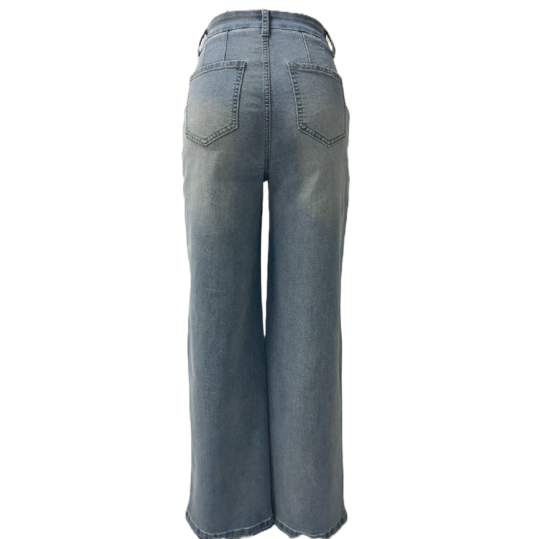 High Waist Seamed Flare Leg Jeans - Blue - 1
